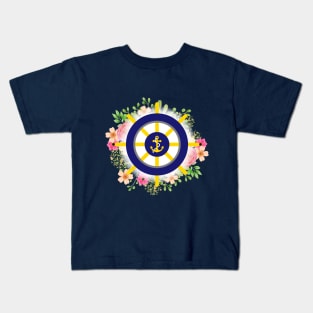 Nautical Anchor/Wheel Flowers Design Kids T-Shirt